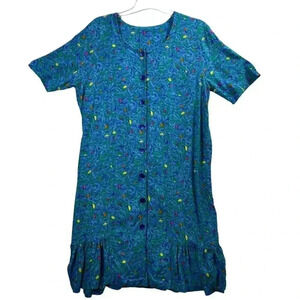 Vintage Kik Kin Dress 90s Y2K coastal grandma cottagecore modest Fluted Hem LG